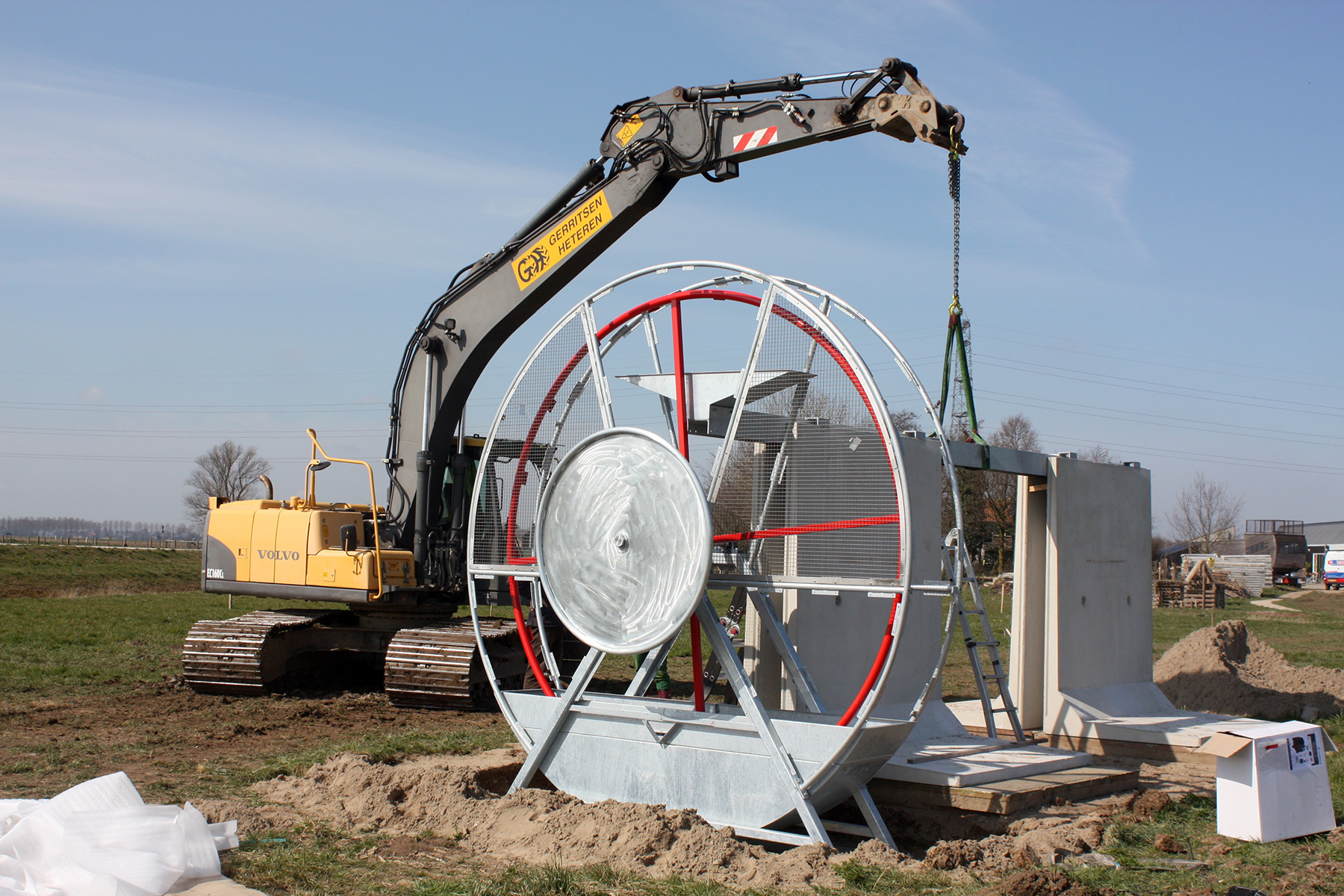 Waterrad in opbouw